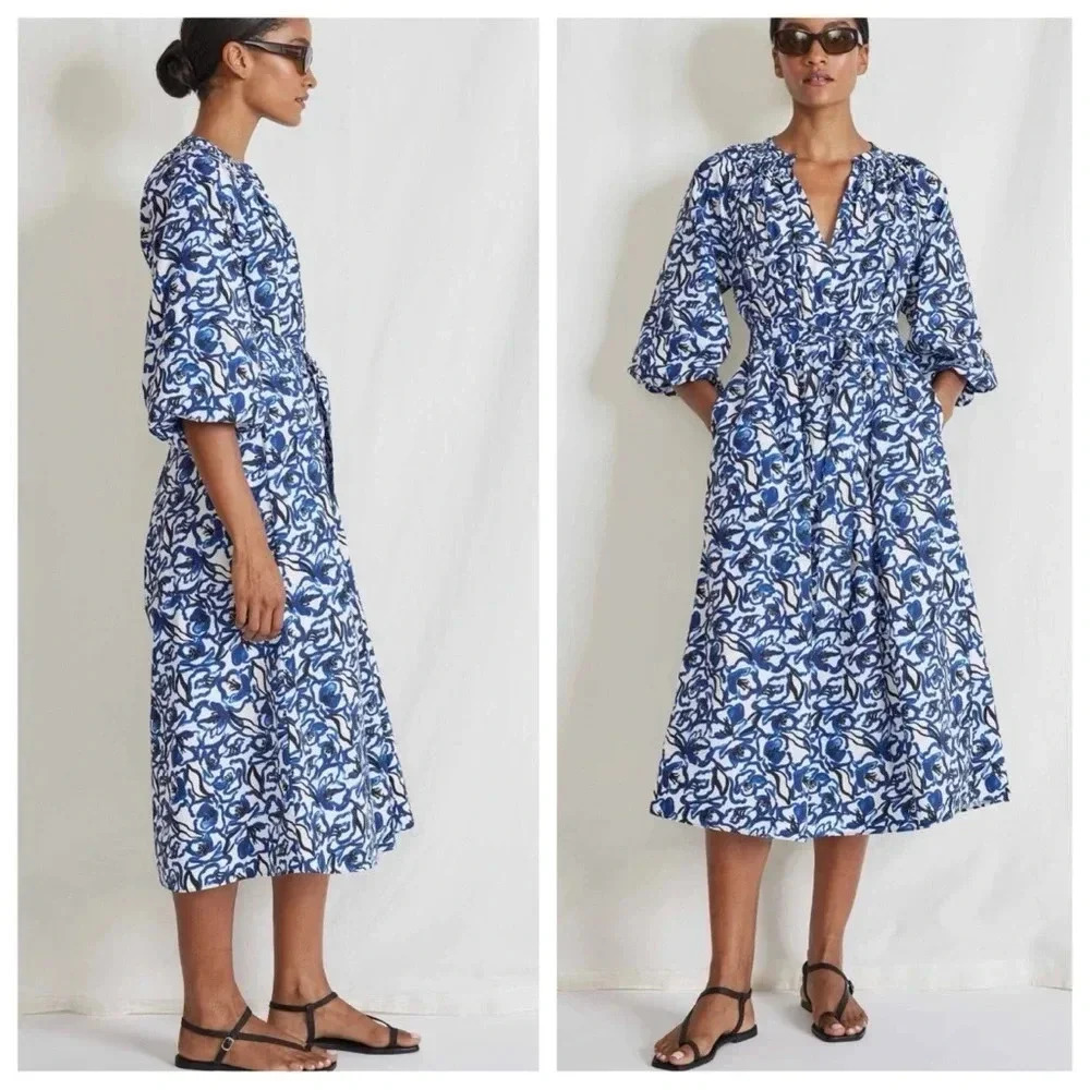 NWT Apiece Apart Crisp cotton indigo & black floral print. Size S. Also fits M.